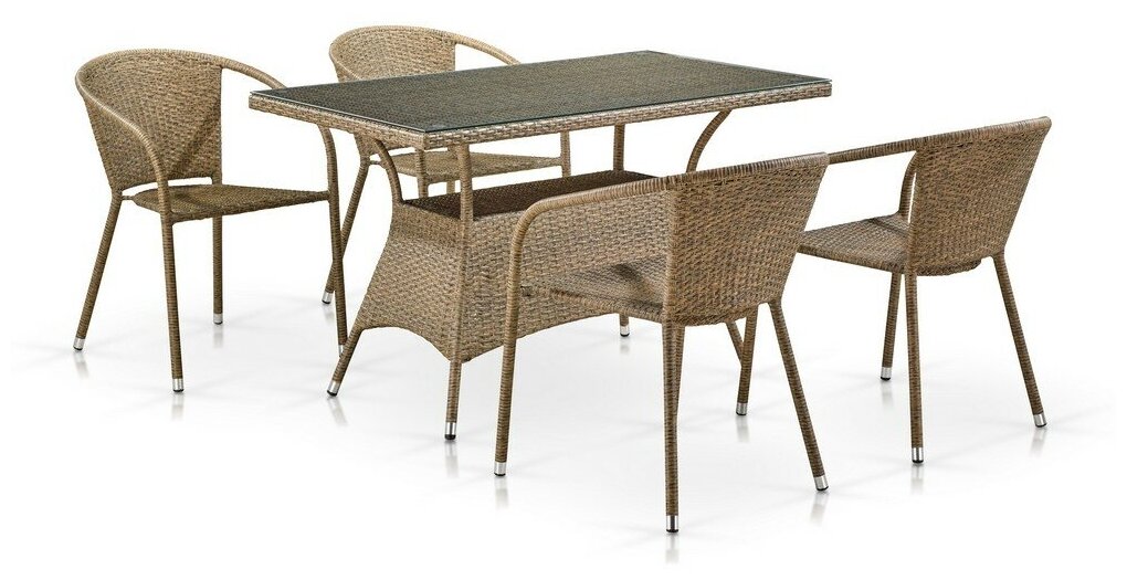 Комплект мебели Afina из искусственного ротанга T198D/Y137C-W56 Light Brown (4+1), арт. T198D/Y137C-W56 Light Brown 4Pcs