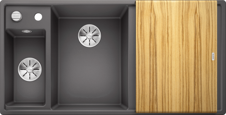 Врезная кухонная мойка 51 см, Blanco Axia III 6S чаша слева доска ясень, темная скала - фотография № 6
