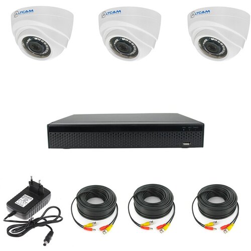 Комплект видеонаблюдения ALTCAM для помещения на 3 купольные камеры FULL HD