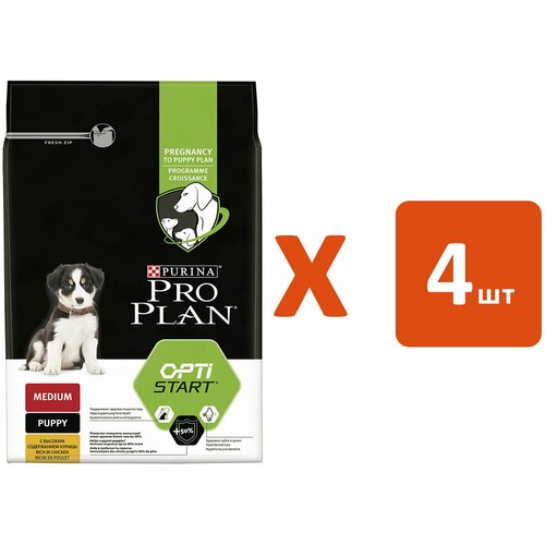 Сухой корм PURINA PRO PLAN OPTISTART PUPPY MEDIUM для щенков средних пород с курицей (3 кг) (4 шт.) pro plan корм pro plan grain free optidigest puppy medium