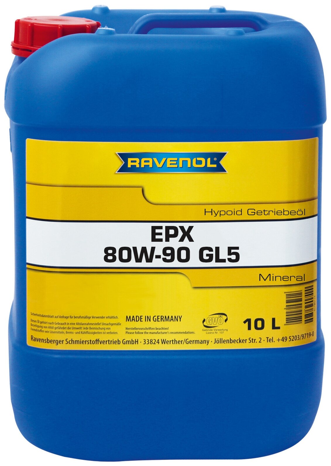 Трансмиссионное масло RAVENOL Getriebeoel EPX SAE 80W-90 GL-5 (10л) new