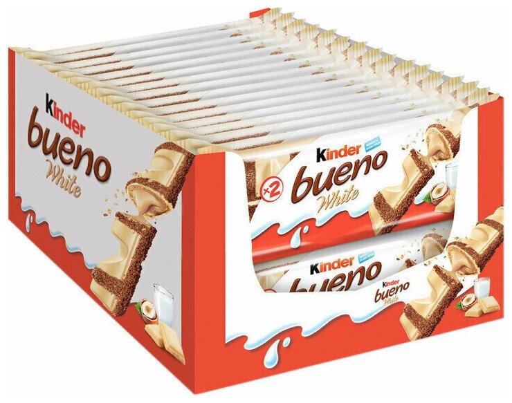Хрустящие вафли Kinder Bueno White в белом шоколаде 39 г 30 шт