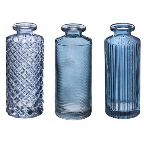 Набор декоративных ваз 189192B стекло цвет синий 13.2 см, 3 шт.