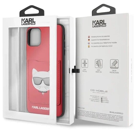 Lagerfeld для iPhone 11 чехол PU Leather with cardslot Choupette's Head Hard Red, шт