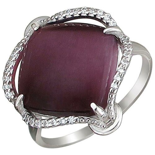 фото Эстет кольцо с циркониями и кошачьим глазом из серебра с3к253557, размер 17.5