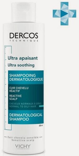 Изображение товара Шампунь для нормальных и жирных волос Vichy Dercos без сульфатов, для чувствительной кожи головы, 200 мл