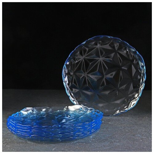Набор тарелок стеклянный Estrella, d=28 см, 6 шт, цвет голубой