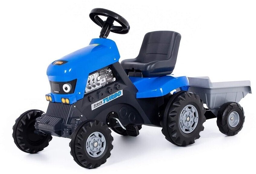 Каталка трактор с педалями Turbo синяя с полуприцепом 84637