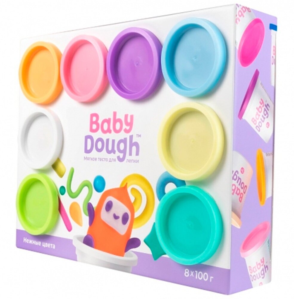 Тесто для лепки BabyDough, 8 пастельных цветов Волшебный мир - фото №1