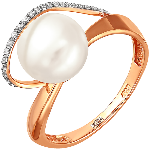 фото Примаэксклюзив кольцо с жемчугом и фианитами из красного золота 190-1-854р, размер 16