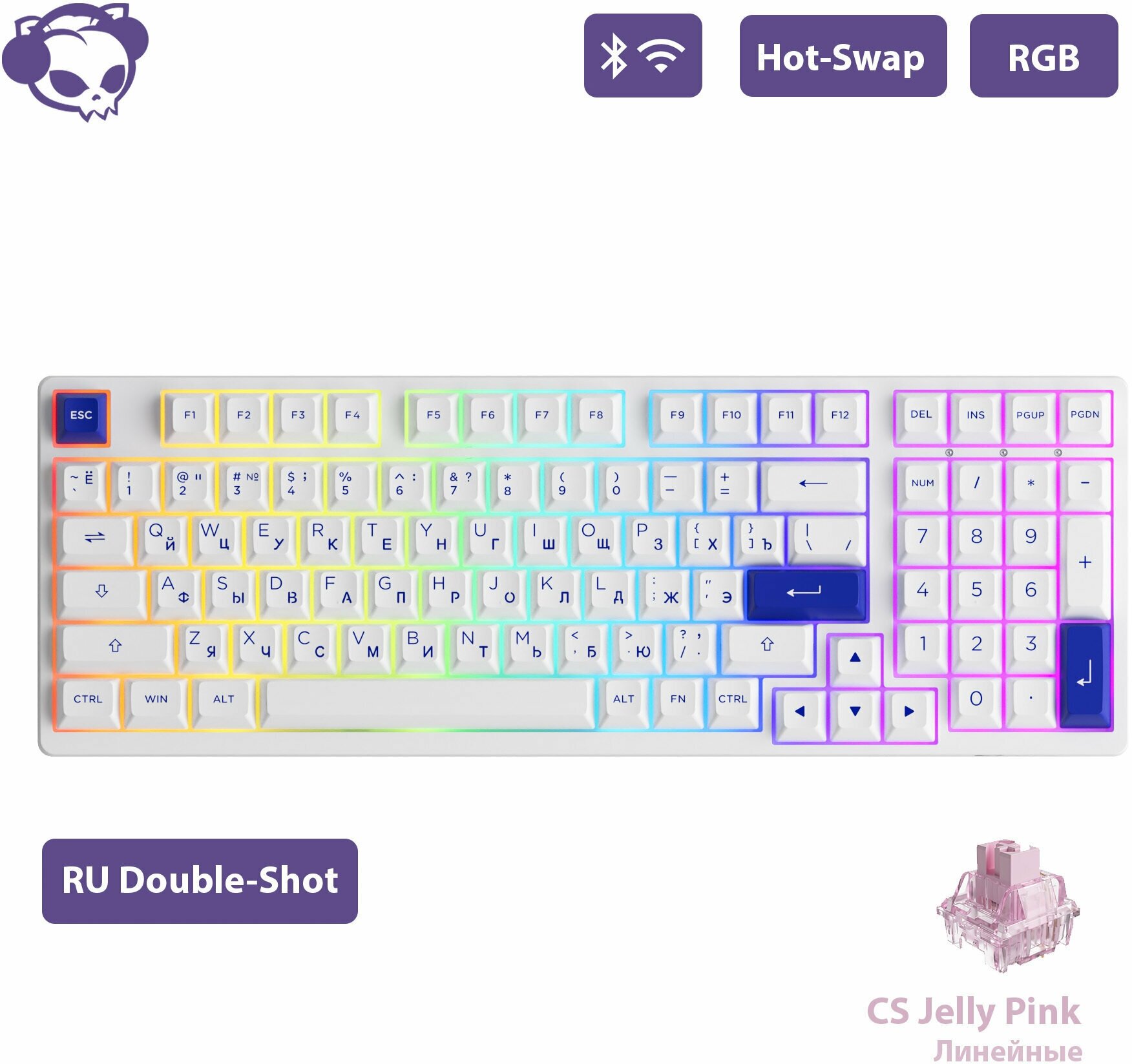 Игровая Клавиатура AKKO 3098B-White&Blue 3 Modes RGB Hot Swap Jelly Pink ASA profile/Русская раскладка