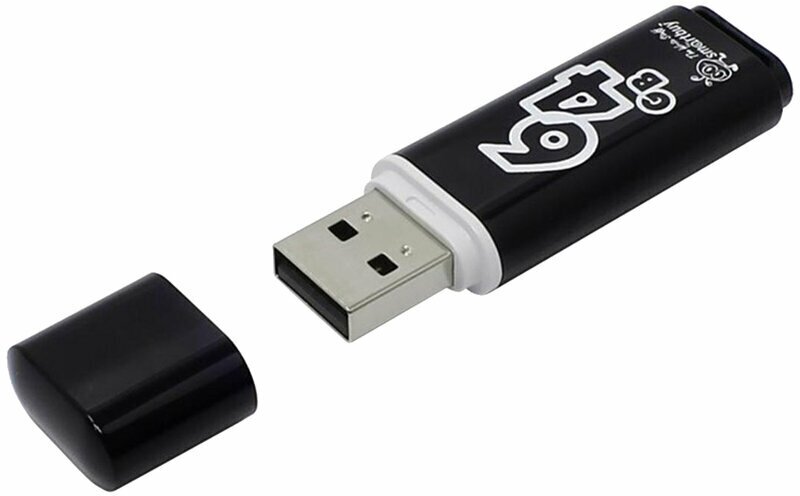 Флеш-диск 64 GB, SmartBuy Glossy, USB 2.0, черный
