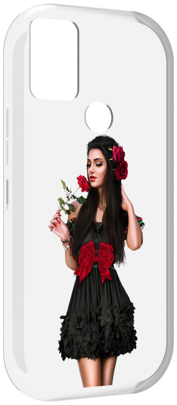 Чехол MyPads девушка-в-черном-платье-с-розой женский для UMIDIGI A9 задняя-панель-накладка-бампер