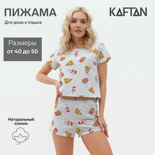 Пижама Kaftan, шорты, футболка, короткий рукав, размер 46, серый