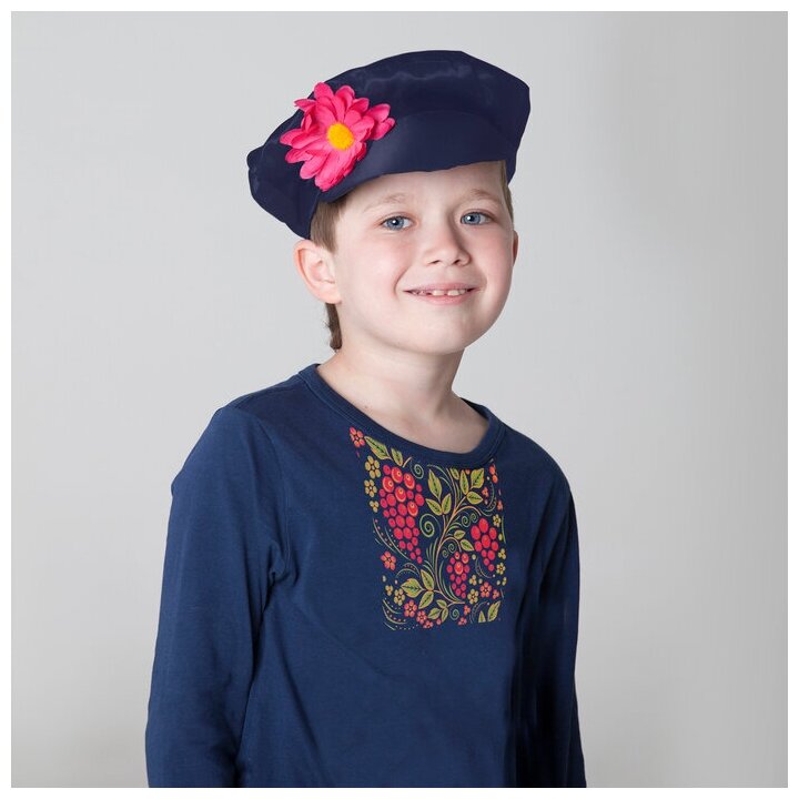 Картуз для мальчика габардин обхват головы 54-57 см цвет синий цветок микс