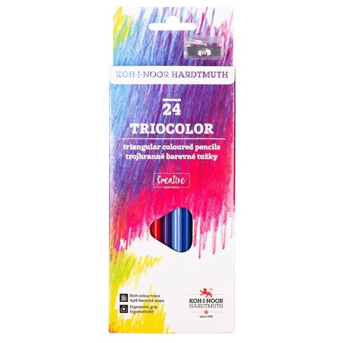 Карандаши цветные Koh-I-Noor TrioColor 3134 3134024011KS трехгранный дерево цветной корпус 24 цвета коробка/европодвес 24 карандаша + точилка