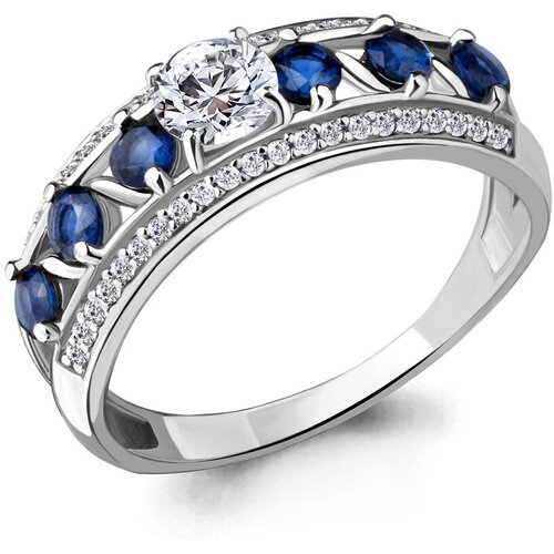 фото Серебряное кольцо aquamarine а64206б с фианитом и гидротермальным сапфиром, размер 18,5 diamant-online