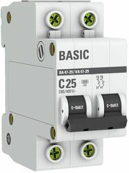 Выключатель автоматический модульный 2п C 25А 4.5кА ВА 47-29 Basic EKF mcb4729-2-25C