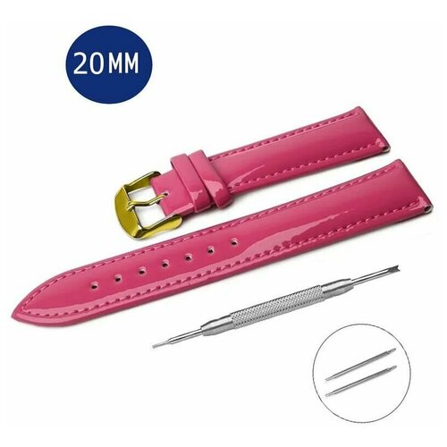 фото Лакированный ремешок для часов 20 мм малиновый, золотая пряжка axiver