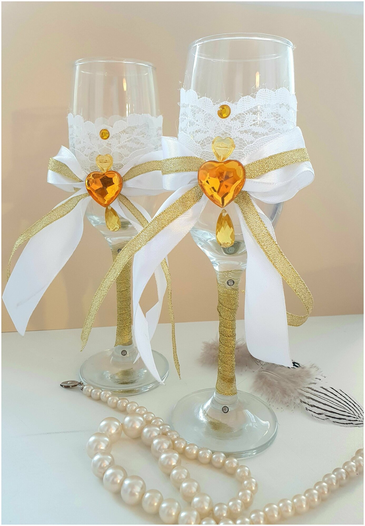 Бокалы свадебные "Молодожены", золото / фужеры для шампанского/ набор бокалов на свадьбу +Подарок 2 открытки/приглашения.