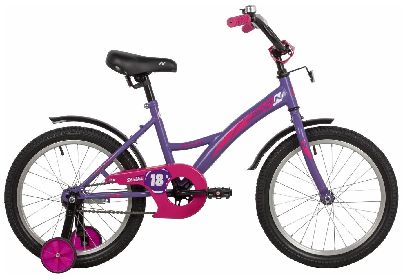 Велосипед детский Novatrack 18", Strike, фиолетовый, тормоз ножной, крылья короткие