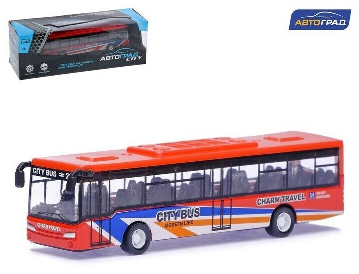 Автобус металлический "Междугородний", инерционный, масштаб 1к43, цвет красный