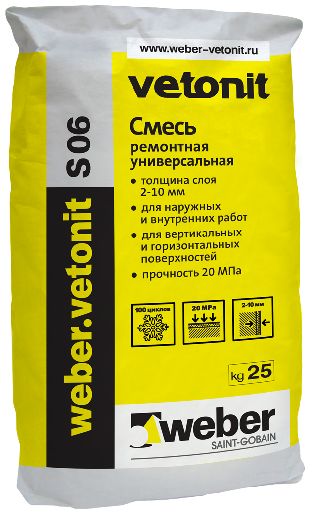 Вебер.ветонит S06 ремонтный состав для бетона (25кг) / WEBER.VETONIT S-06 универсальный цементный раствор для ремонта бетона (25кг)