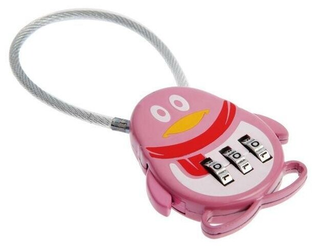 фото Замок навесной кодовый, "Пингвин", розовый