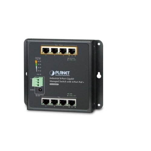 IP30, IPv6/IPv4, 8-Port 1000TP Wall-mount Managed Ethernet Switch with 4-Port 802.3AT POE+ (-40 to 75 C), dual redundant power