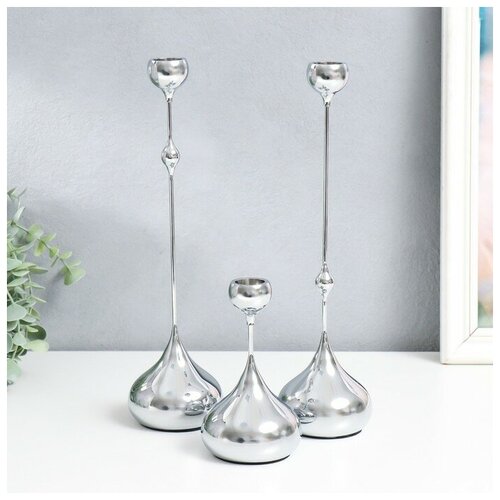 Подсвечник металл Капля набор 3 шт серебро 85х85х1585х85х32 см 1095600₽