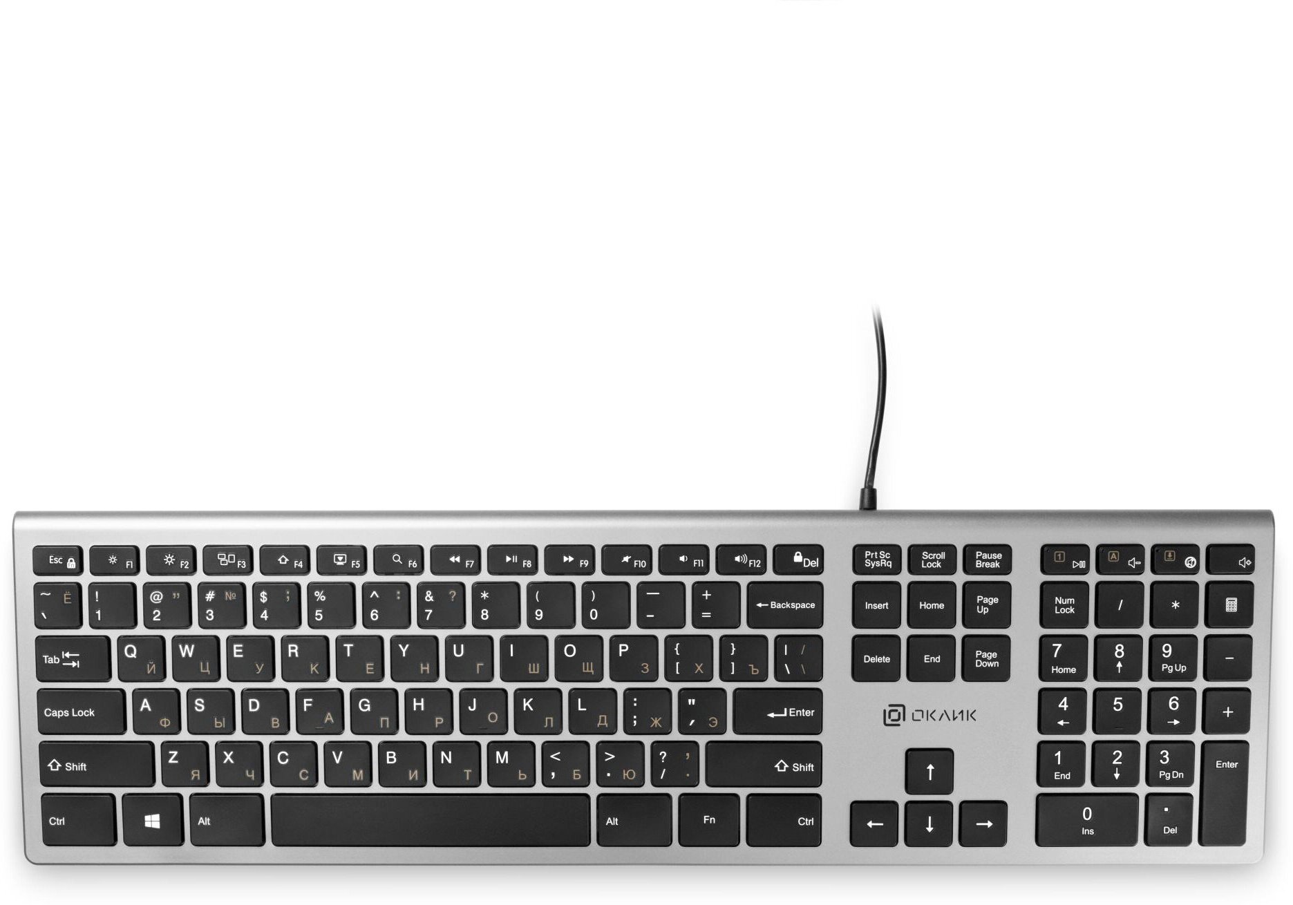 Клавиатура Оклик 890S серый/черный USB slim Multimedia (1784239) - фотография № 3