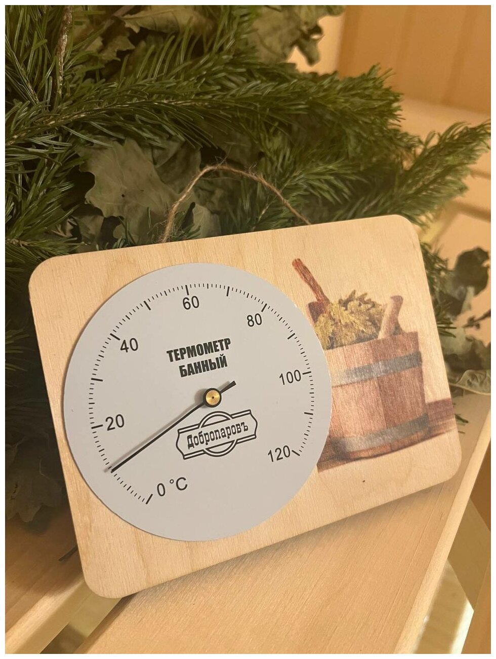 Термометр для бани и сауны, с рисунком "Шайка и веник" - фотография № 3