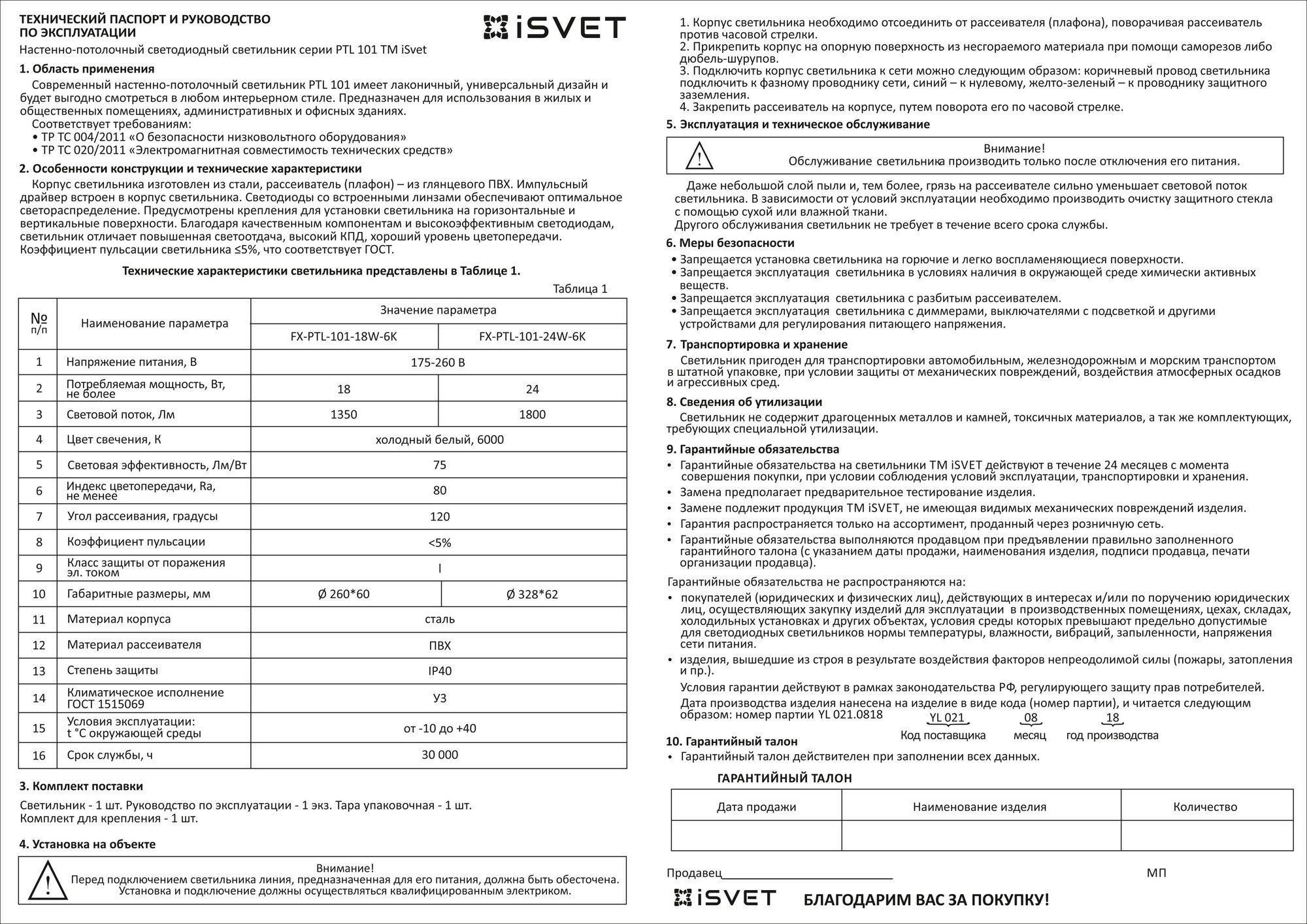 Светильник светодиодный iSvet PTL 101 18Вт 6000К 1350Лм круглый накладной, белый