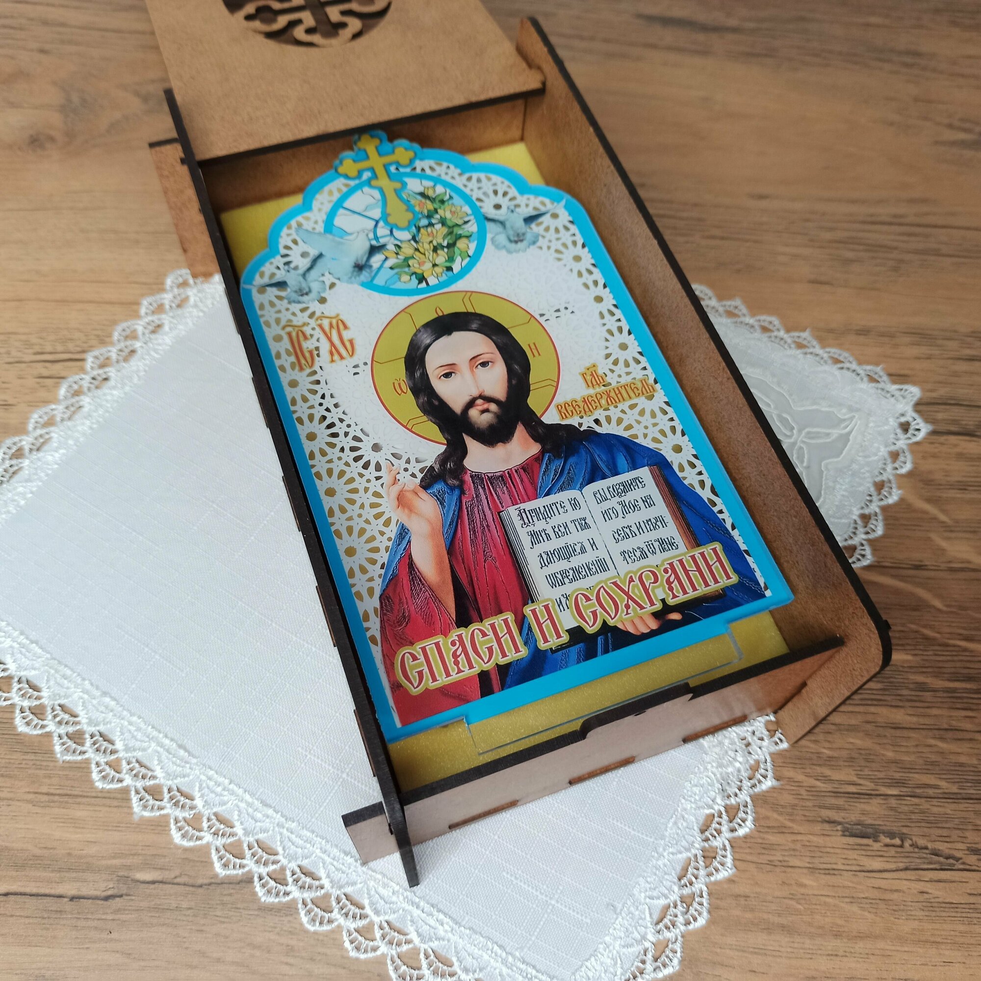Икона Христа светильник ночник в подарочной упаковке - фотография № 3