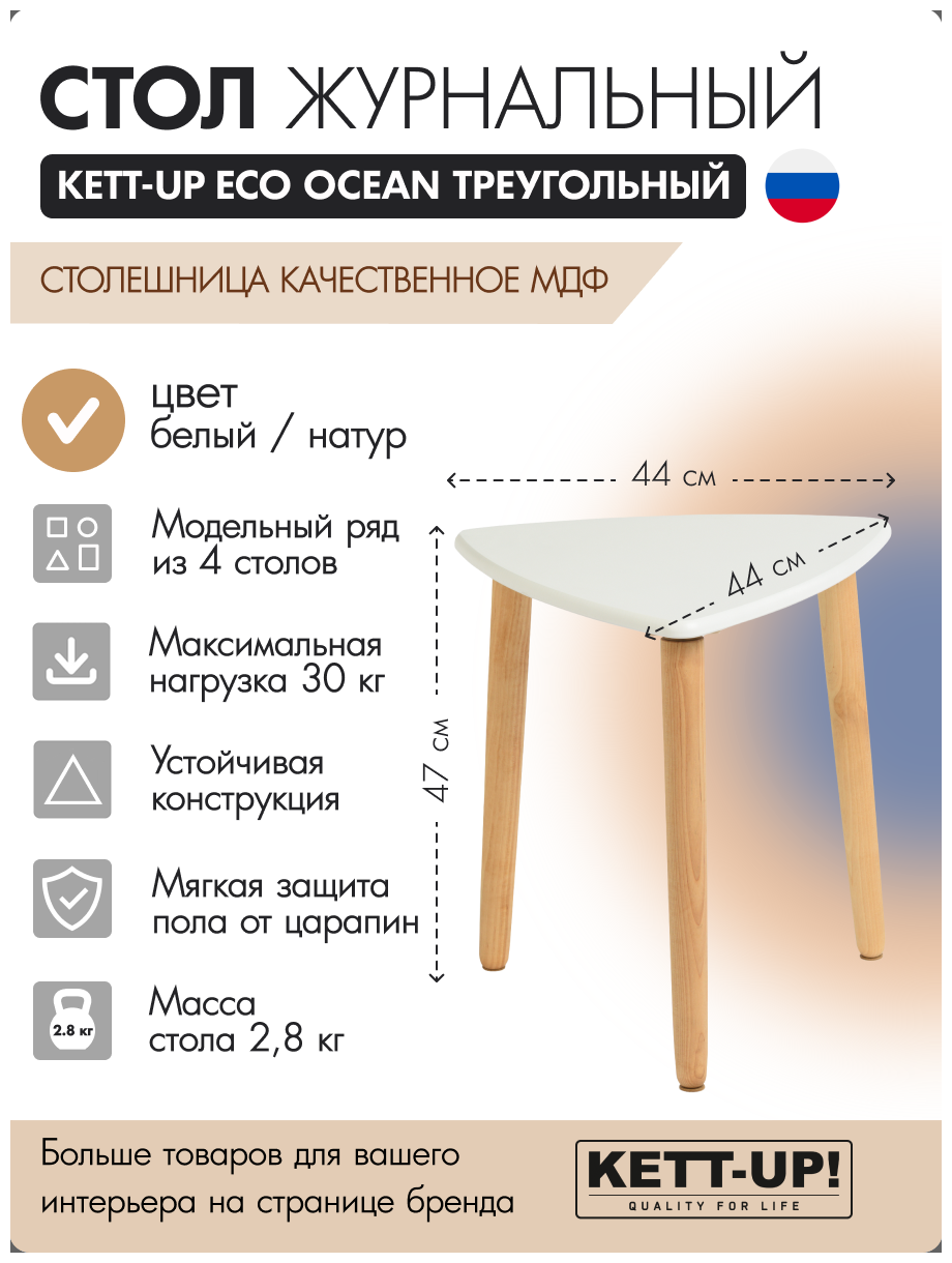 Стол журнальный треугольный KETT-UP ECO OCEAN, KU375.4, деревянный, белый