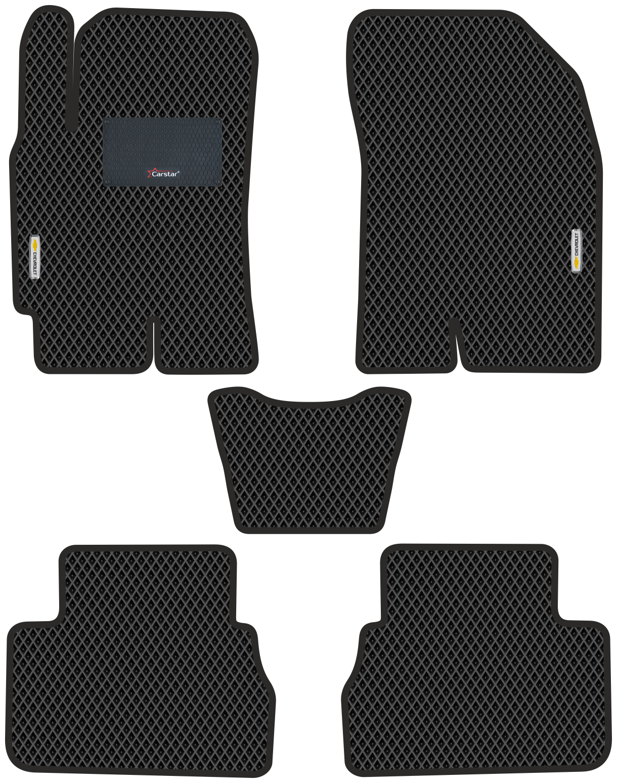 Автомобильные коврики EVA для Chevrolet Epica (2006-2012) с каучуковым подпятником и 2 эмблемами Chevrolet чёрные с чёрным кантом ячейка - ромб