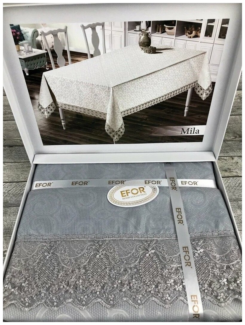 фото EFOR Скатерть Mila цвет: серый (160х220 см)