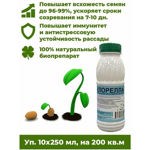 Хлорелла суспензия уп.10 бут. х250мл, биостимулятор роста Корпус Агро, жидкое органическое удобрение для растений, рассады, цветов