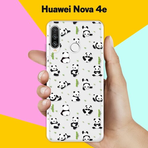 Силиконовый чехол Панды на Huawei Nova 4e силиконовый чехол фламинго на huawei nova 4e