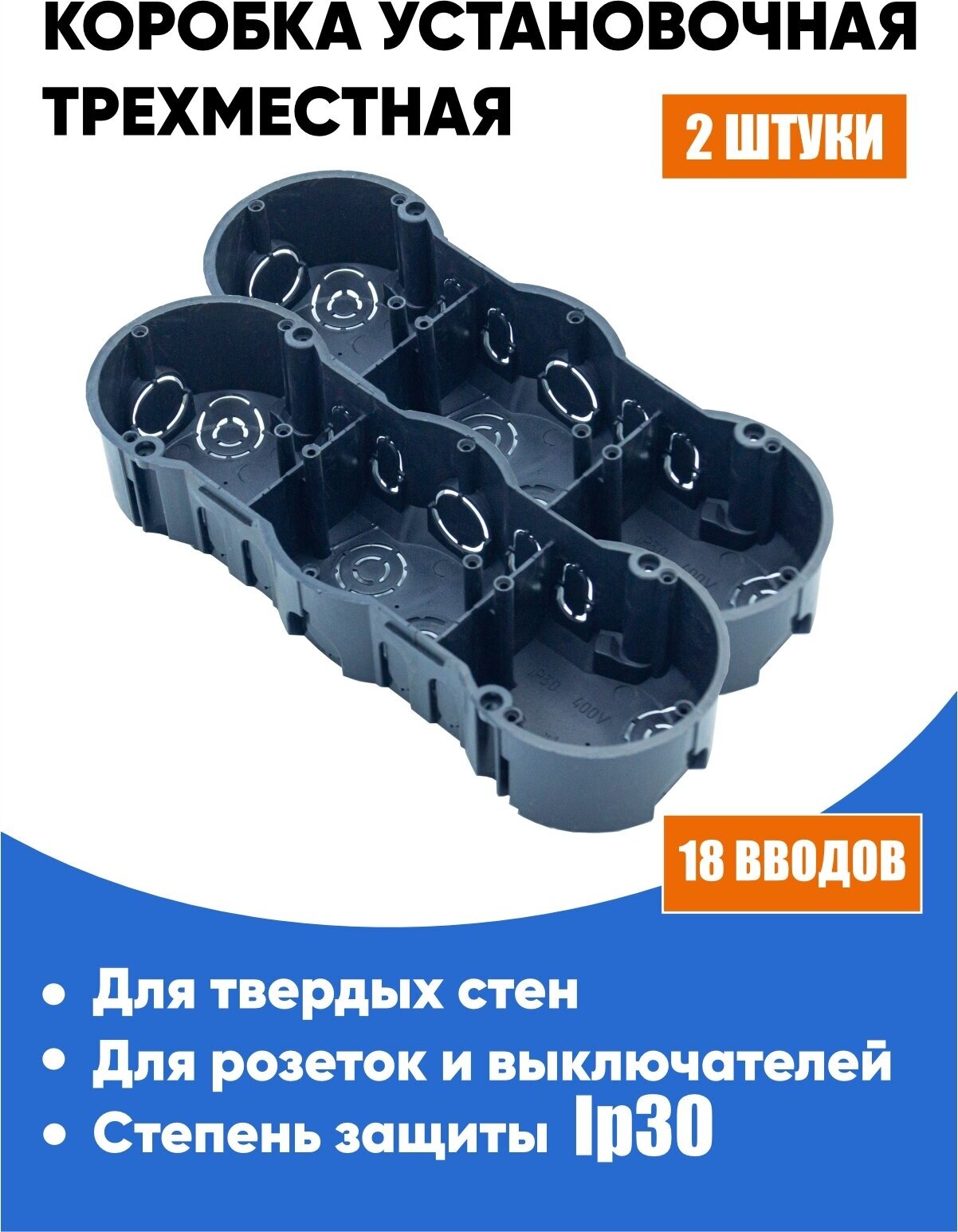 Подрозетник 3-местный Greenel GE40009 212х70х45