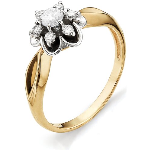 фото Алькор кольцо цветок с бриллиантами из красного золота 11104-100, размер 15