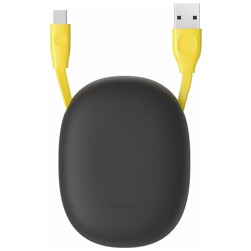 Кабель зарядки Apple Lightning (кабкель-рулетка) Baseus Let's go Little Reunion One-Way Stretchable Data Cable 1м; желтый кабель, серый чехол