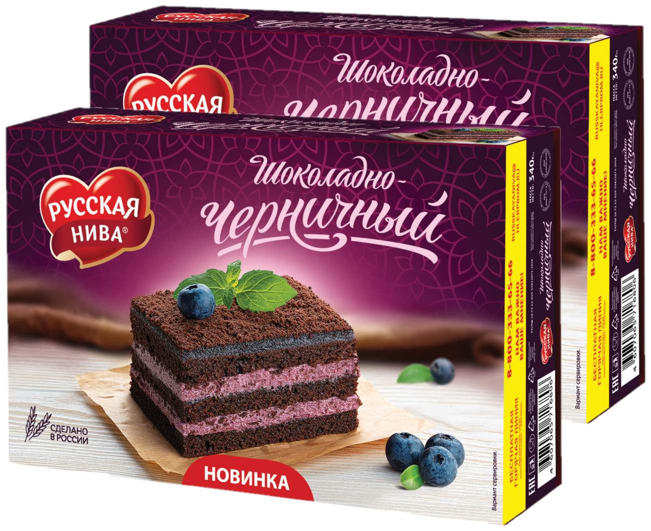Русская Нива торт бисквитный  Шоколадно-черничный, 2шт. Х 340гр.