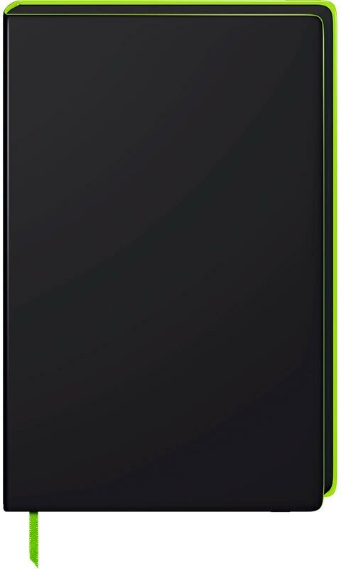 Блокнот Premium Neon, 90 гр/м. кв, PU кожа, точка, A5, 96 листов, черный, зеленая окантовка