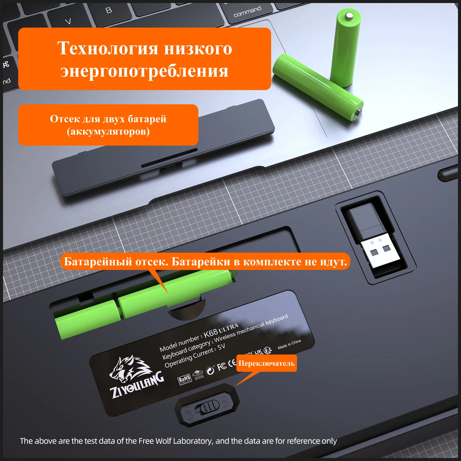 Клавиатура механическая беспроводная русская Verzu Free Wolf K68 Ultra Bluetooth+24G+Hot Swap игровая для компьютера ноутбука планшета
