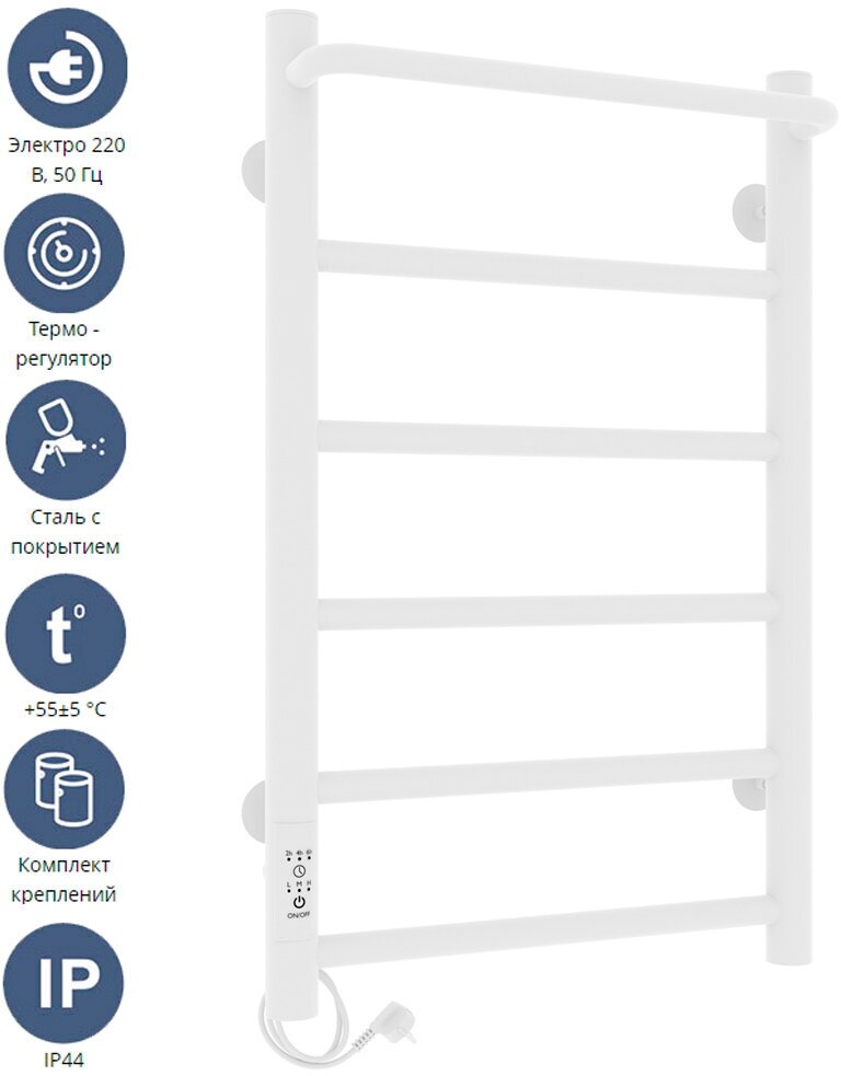 Полотенцесушитель электрический Laris Прайм ЧК П6 400х600 Э белый левое подключение
