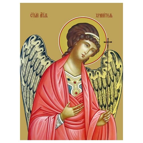 Икона на дереве ручной работы - Ангел-Хранитель, 15x20x1,8 см, арт Ид3209