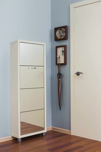 Изображение товара Шкаф обувной Люкс, Крем 4 секции, фасад зеркало