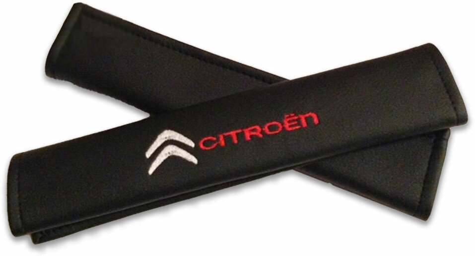 Комплект чехлов на ремень безопасности из экокожи и вышивкой для Citroen (ситроен)