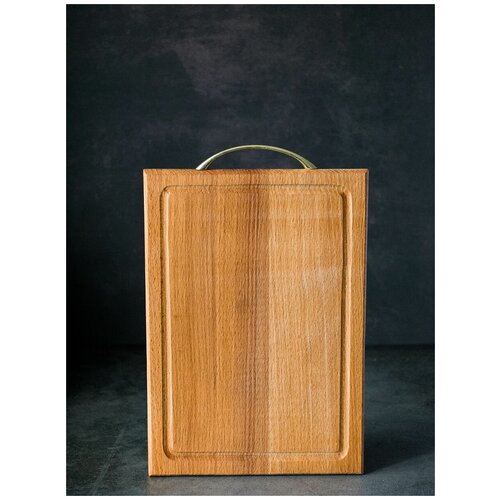 Доска разделочная деревянная бук 300х210х16 мм с желобом, с металлической ручкой Чинар 002